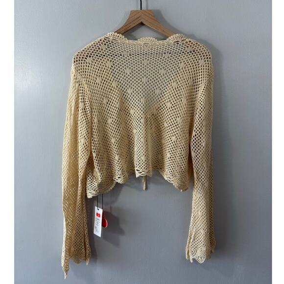 Cider Tie-Front Cream Crochet Crop Cardigan Size XL NWT - Picture 4 of 6